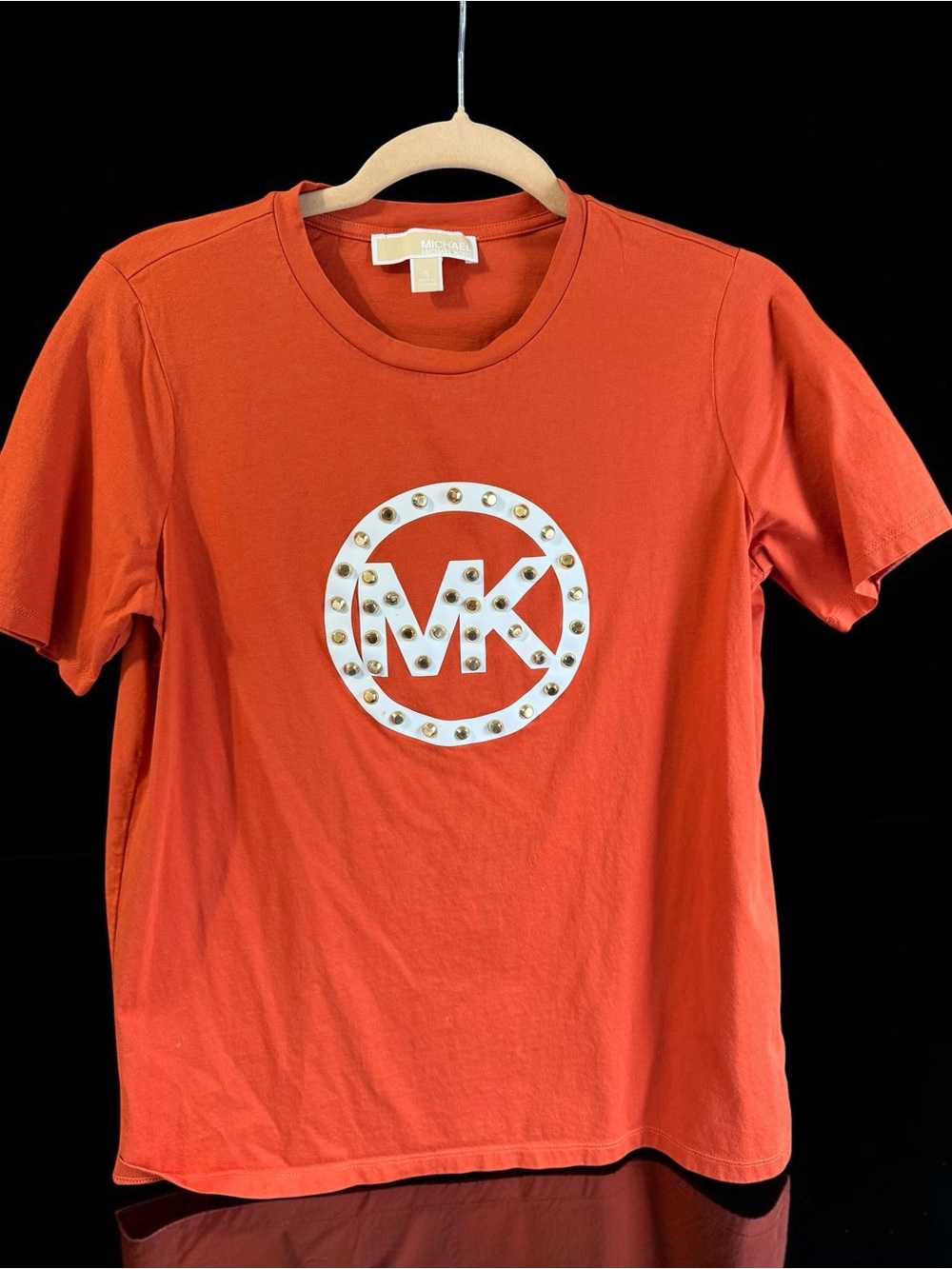Michael Kors Orange Studded Logo Tee Womens Small Designer